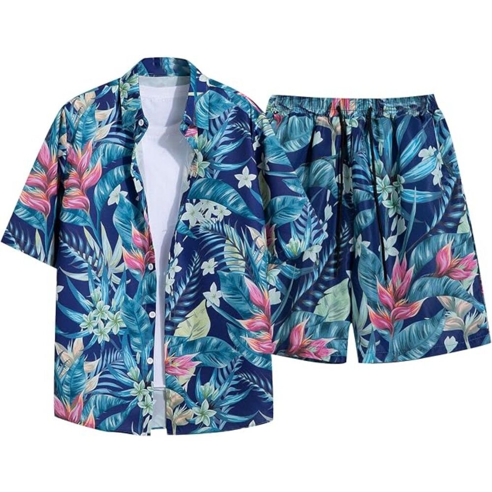 NWT Hawaiian 2 Piece Outfit Summer Beach Matching Set Short Sleeve and Shorts